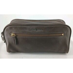 PETER MILLAR Mens Brown Leather Zipper Top Travel TOILETRY SHAVE KIT Bag.  A111